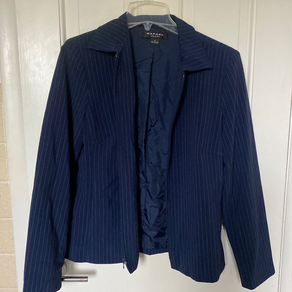 Blue zip up striped blazer